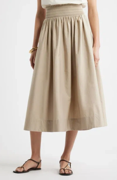 Nordstrom Smocked Cotton Midi Skirt In Neutral