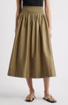 Nordstrom Smocked Cotton Midi Skirt In Olive Covert