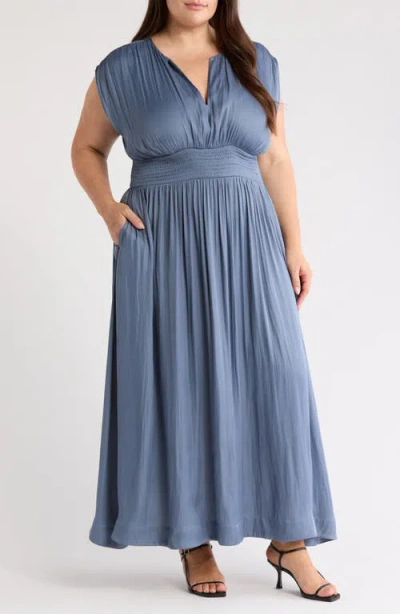 Nordstrom Smocked Satin Maxi Dress In Blue