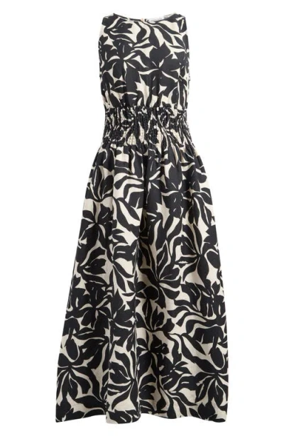 Nordstrom Smocked Waist Linen Blend Dress In Black