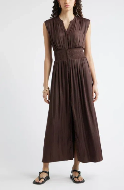 Nordstrom Smocked Waist Maxi Shirtdress In Brown