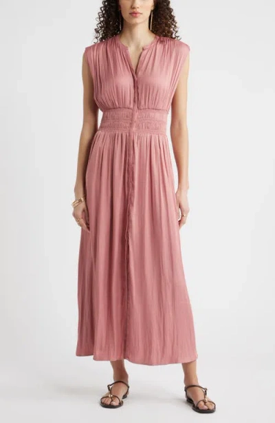Nordstrom Smocked Waist Maxi Shirtdress In Pink