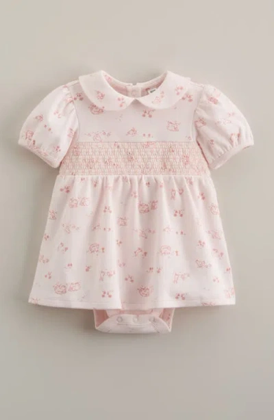 Nordstrom Babies'  Smocked Waist Skirted Cotton Blend Bodysuit In Pink