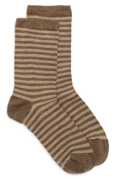 Nordstrom Solid Flat Knit Dress Socks In Brown Heather Stripe