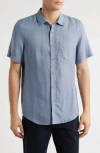 Nordstrom Solid Short Sleeve Linen Button-up Shirt In Blue