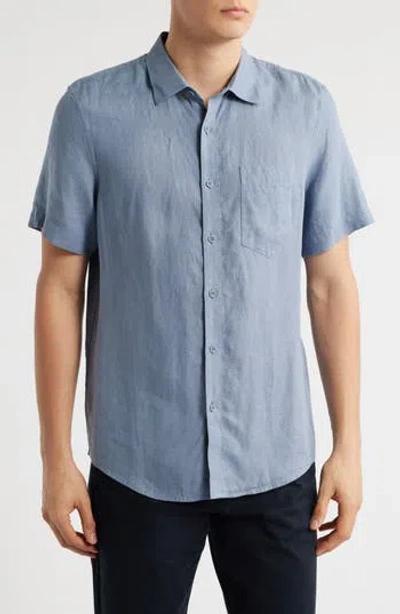 Nordstrom Solid Short Sleeve Linen Button-up Shirt In Blue