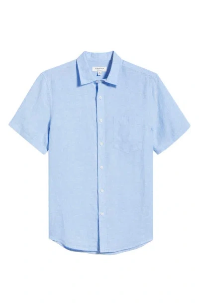 Nordstrom Solid Short Sleeve Linen Button-up Shirt In Blue