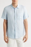 Nordstrom Solid Short Sleeve Linen Button-up Shirt In Blue Skyway
