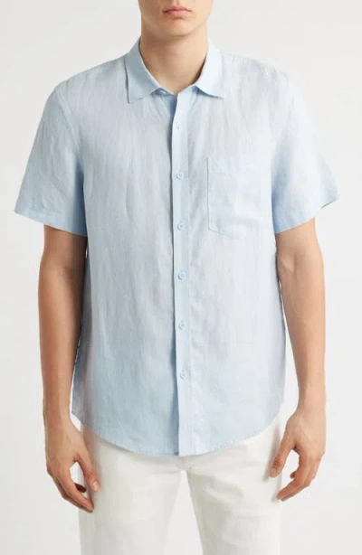 Nordstrom Solid Short Sleeve Linen Button-up Shirt In Blue Skyway