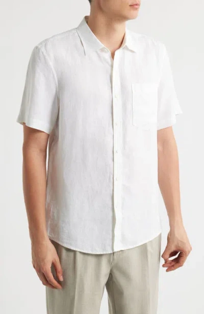 Nordstrom Solid Short Sleeve Linen Button-up Shirt In White