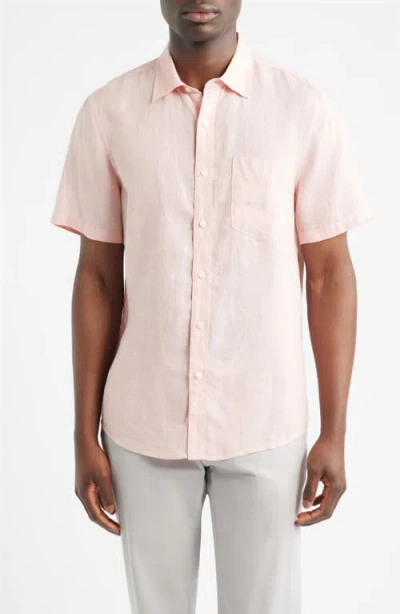 Nordstrom Solid Short Sleeve Linen Button-up Shirt In Pink