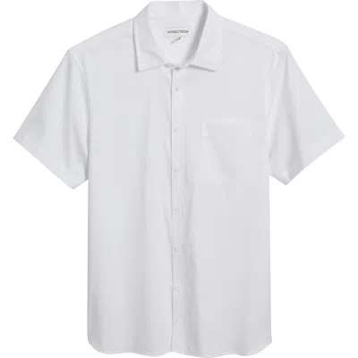 Nordstrom Solid Short Sleeve Stretch Button-up Shirt In White