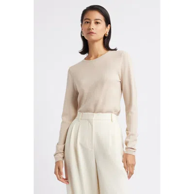 Nordstrom Sparkle Crewneck Sweater In Tan Doeskin- Silver Lurex