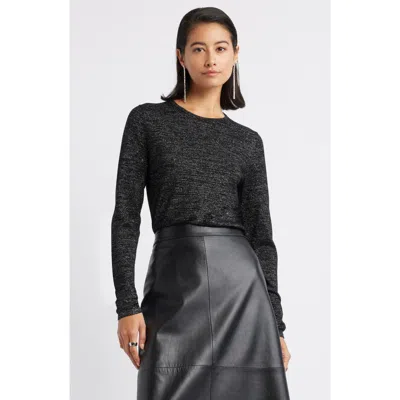 Nordstrom Sparkle Crewneck Sweater In Black- Silver Lurex