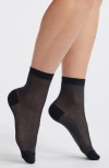 Nordstrom Sparkle Sheer Rib Quarter Socks In Black