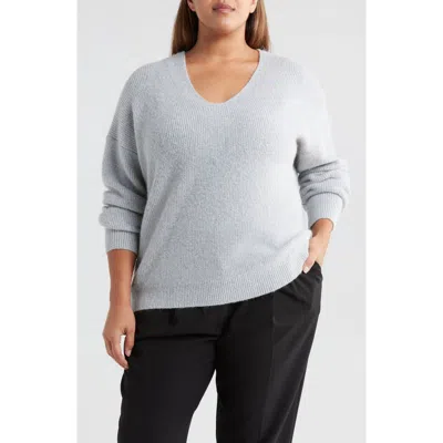 Nordstrom Sparkle V-neck Sweater In Grey Heather- Silver Lurex