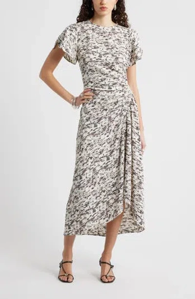 Nordstrom Split Sleeve Side Smocked Midi Dress In Multi