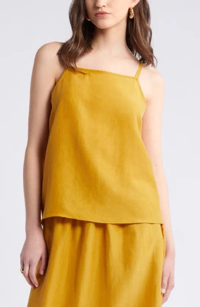 Nordstrom Square Neck Cupro & Linen Blend Tank Top In Yellow Myth
