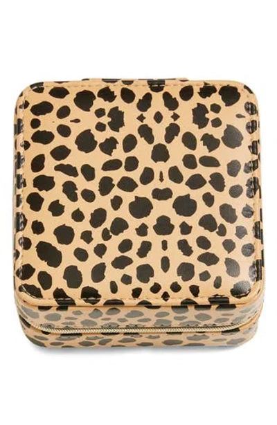 Nordstrom Square Zip Jewelry Box In Tan Leopard