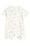 Nordstrom Star & Whale Print Cotton Pocket Romper In Ivory Egret Star Whales