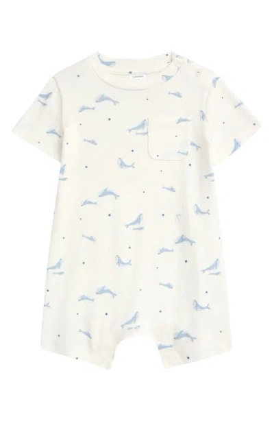Nordstrom Babies'  Star & Whale Print Cotton Pocket Romper In Ivory Egret Star Whales