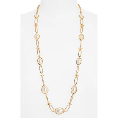 Nordstrom Stationary Imitation Pearl Long Necklace In Gold