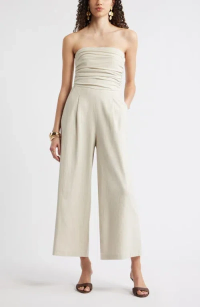 Nordstrom Strapless Linen Blend Jumpsuit In White