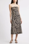 Nordstrom Strapless Linen Blend Midi Dress In Black
