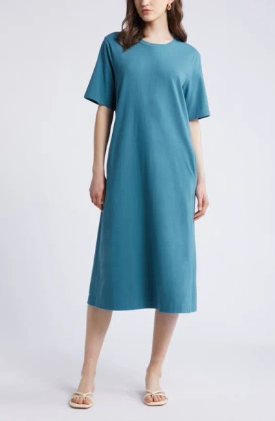 Nordstrom Stretch Cotton Midi T-shirt Dress In Teal Hydro