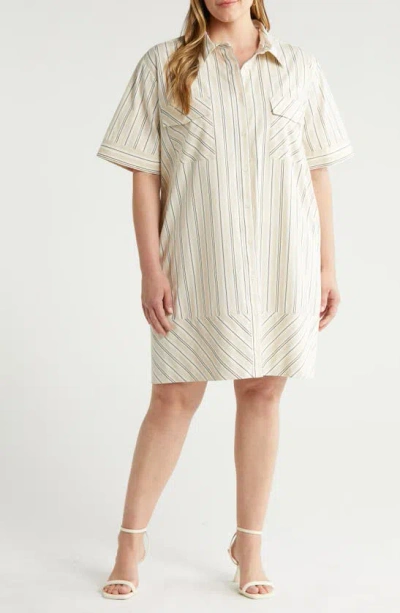 Nordstrom Stripe A-line Shirtdess In Beige- Olive Leon Stripe
