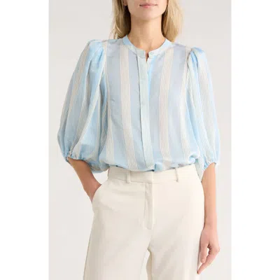 Nordstrom Stripe Balloon Sleeve Button-up Shirt In Blue