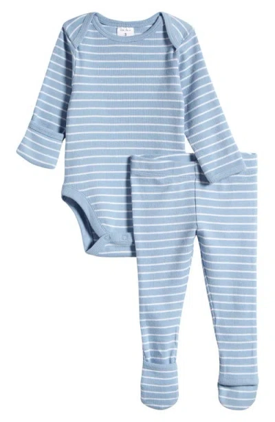 Nordstrom Babies'  Stripe Bodysuit & Convertible Footed Pants Set In Blue Worn Brett Stripe