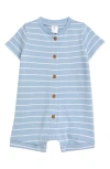 Nordstrom Babies'  Stripe Button-up Cotton French Terry Romper In Blue Fog Picnic Stripe