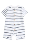 Nordstrom Babies'  Stripe Button-up Cotton French Terry Romper In Navy Denim Picnic Stripe