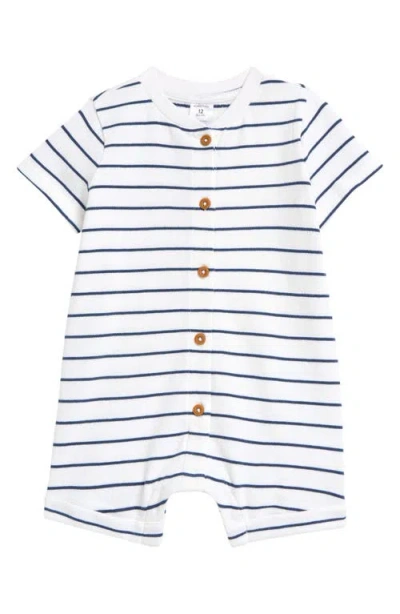 Nordstrom Stripe Button-up Cotton French Terry Romper In Navy Denim Picnic Stripe