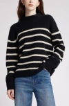 Nordstrom Stripe Cashmere Mock Neck Sweater In Black- Ivory Stripe