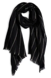 Nordstrom Stripe Cashmere Scarf In Black- Oatmeal Combo