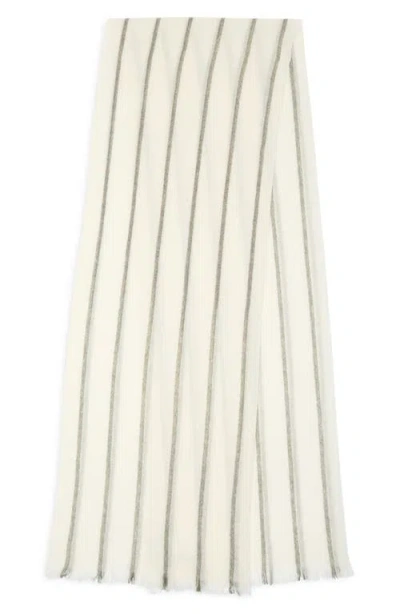 Nordstrom Stripe Cashmere Scarf In Ivory- Olive Combo