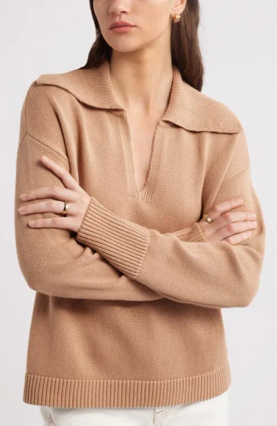 Nordstrom Stripe Cotton & Cashmere Sweater In Camel