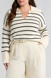 Nordstrom Stripe Cotton & Cashmere Sweater In Ivory Pristine- Black Stp