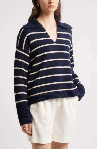 Nordstrom Stripe Cotton & Cashmere Sweater In Navy Night- Beige Beach Stripe