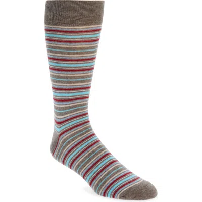 Nordstrom Stripe Cotton Blend Dress Socks In Brown