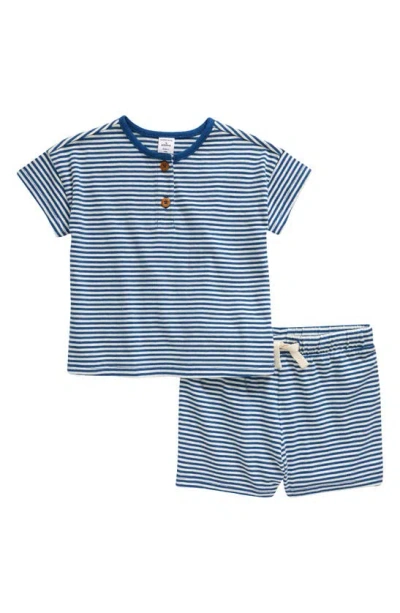 Nordstrom Babies'  Stripe Cotton Henley T-shirt & Shorts Set In Blue Voyage Sunshine Stripe