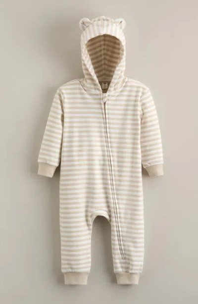 Nordstrom Babies'  Stripe Hooded Long Sleeve Romper In Neutral