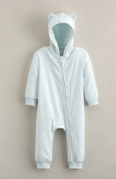 Nordstrom Babies'  Stripe Hooded Long Sleeve Romper In Blue