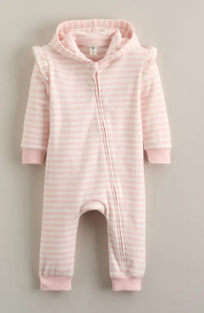 Nordstrom Babies'  Stripe Hooded Long Sleeve Romper In Pink