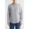 Nordstrom Stripe Long Sleeve Linen Woven Button-up Shirt In White- Navy Single Stripe