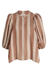 Nordstrom Stripe Puff Shoulder Shirt In Brown- Ivory Delray Stripe