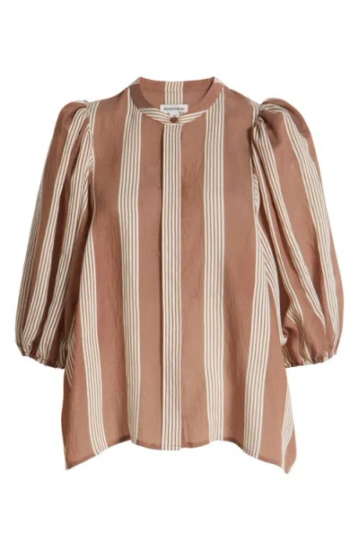 Nordstrom Stripe Puff Shoulder Shirt In Brown- Ivory Delray Stripe
