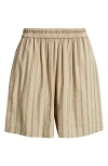 Nordstrom Stripe Pull-on Linen Blend Shorts In Brown